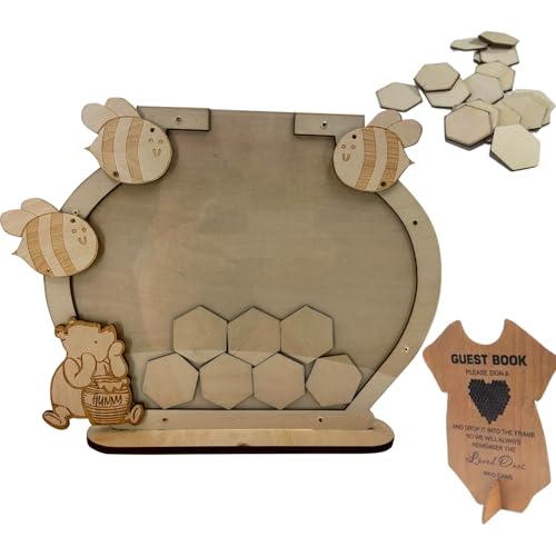 The Pooh Bear Gästebuch-Alternative – Bienenmotiv-Babyparty-Erinnerungs-Set mit Holz-Willkommensschild und 45 sechseckigen Karten für Geburtstag/Hochzeitsparty-Dekoration The Pooh Bear Gästebuch-Alternative – Bienenmotiv-Babyparty-Erinnerungs-Set mit Holz-Willkommensschild und 45 sechseckigen Karten für Geburtstag/Hochzeitsparty-Dekoration von utrwooy