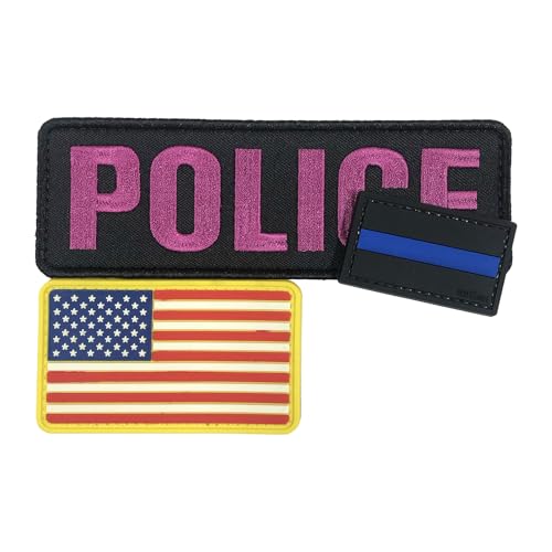 uuKen Bestickte Aufnäher mit Hakenverschluss, 15,2 x 5,1 cm, für Taschen, Rucksäcke, Westen, Jacken (3 Stück, rosa, Flagge, dünner blauer Aufnäher), 3 Stück von uuKen