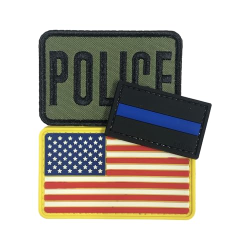 uuKen Bestickte Aufnäher mit Hakenverschluss, 7,6 x 5,1 cm, für Hüte, Mützen, Taschen, Westen, Kleidung (3 Stück, grün, Flagge, dünner blauer Aufnäher), 3 Stück von uuKen