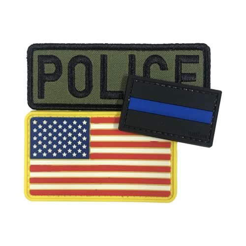 uuKen Bestickte Aufnäher mit Hakenverschluss auf der Rückseite für Hüte, Rucksäcke, Westen, Kleidung (3 Stück, grün, Flagge, dünner blauer Aufnäher), 3 Stück von uuKen