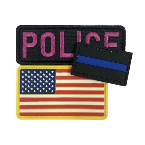 uuKen Bestickte Aufnäher mit Hakenverschluss auf der Rückseite für Rucksäcke, Westen, Jacken (3 Stück, rosa, Flagge, dünner blauer Aufnäher), 3 Stück von uuKen