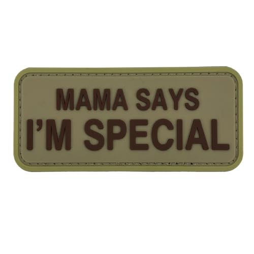uuKen Mama Says I'm Special Patch PVC 8,5 x 3,5 cm mit Hakenverschluss auf der Rückseite für Hüte, Mützen, Westen, Taschen, Rucksäcke, Hundegeschirr (Khaki) von uuKen