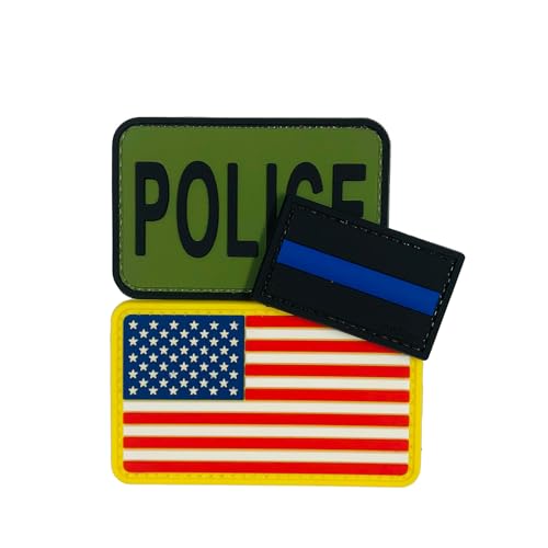 uuKen PVC-Flicken 7,6 x 5,1 cm für Hüte, Mützen, Taschen, Rucksäcke, Westen, Jacken (3 Stück, grün, Flagge, dünne blaue Linie), 3 Stück von uuKen