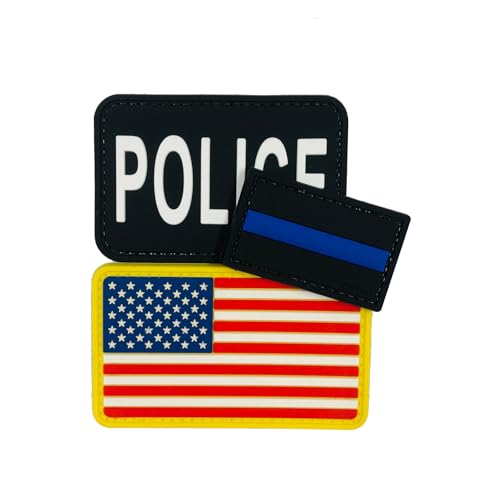 uuKen PVC-Flicken für Hüte, Mützen, Taschen, Westen, Kleidung (3 Stück, schwarz, Flagge, dünne blaue Linie), 3 Stück von uuKen