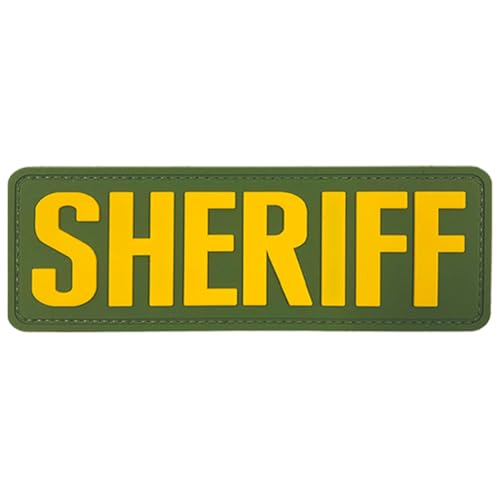 uuKen Sheriff-Patch, PVC, 10,2 x 3,4 cm, mit Hakenverschluss, Rückseite für Hüte, Mützen, Taschen, Rucksäcke, Westen, Kleidung (grün und gelb, Größe S 10,2 x 3,4 cm) von uuKen