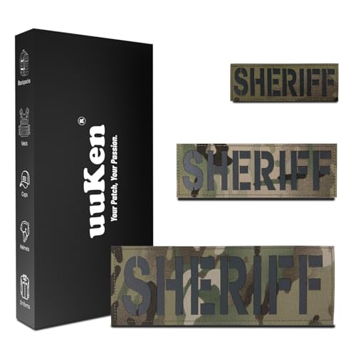 uuKen Sheriff-Patch, reflektierend, lasergeschnitten, mit Klettverschluss, Tarnmuster und Schwarz, für Westen, Taschen, Kappen (3 Stück, 10,2 x 3,6 cm, 1 Stück 15,2 x 5,1 cm und 1 x 21,6 x 7,6 cm), 3 uuKen Sheriff-Patch, reflektierend, lasergeschnitten, mit Klettverschluss, Tarnmuster und Schwarz, für Westen, Taschen, Kappen (3 Stück, 10,2 x 3,6 cm, 1 Stück 15,2 x 5,1 cm und 1 x 21,6 x 7,6 cm), 3 von uuKen