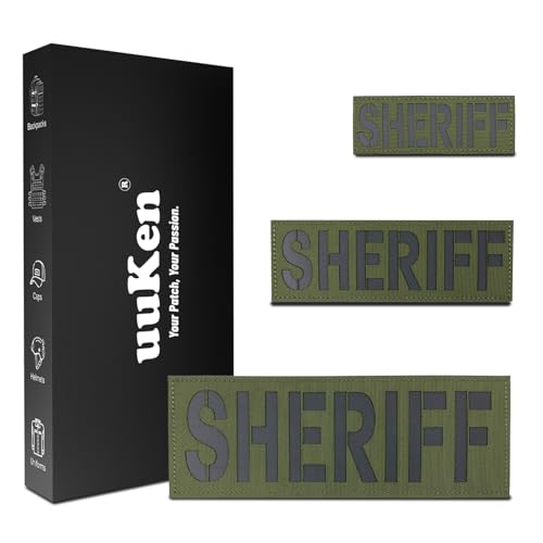 uuKen Sheriff-Patch, reflektierend, lasergeschnitten, mit Klettverschluss, für Westen, Jacken, Taschen, 3 Stück, 10,2 x 3,6 cm, 1 Stück 15,2 x 5,1 cm und 1 x 21,6 x 7,6 cm, 3 Stück uuKen Sheriff-Patch, reflektierend, lasergeschnitten, mit Klettverschluss, für Westen, Jacken, Taschen, 3 Stück, 10,2 x 3,6 cm, 1 Stück 15,2 x 5,1 cm und 1 x 21,6 x 7,6 cm, 3 Stück von uuKen