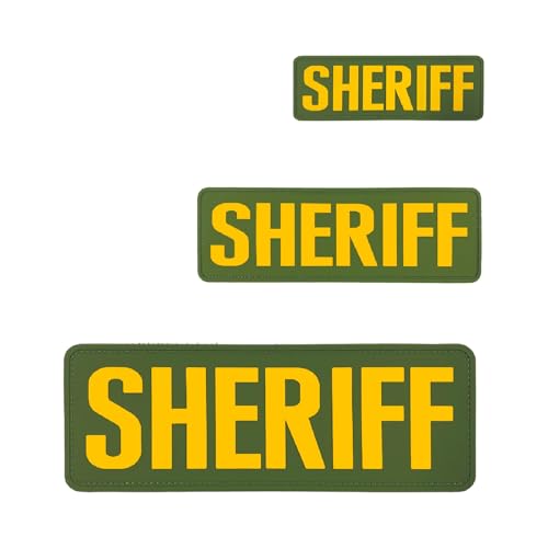 uuKen Sheriff-Patches, PVC, grün und gelb, mit Hakenverschluss, für Westen, Jacken, Taschen, Rucksäcke, 3 Stück, 10,2 x 3,6 cm, 1 Stück 15,2 x 5,1 cm und 1 x 21,6 x 7,6 cm, 3 Stück uuKen Sheriff-Patches, PVC, grün und gelb, mit Hakenverschluss, für Westen, Jacken, Taschen, Rucksäcke, 3 Stück, 10,2 x 3,6 cm, 1 Stück 15,2 x 5,1 cm und 1 x 21,6 x 7,6 cm, 3 Stück von uuKen