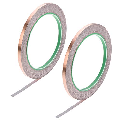 sourcing map 2 Rollen Kupferklebeband 5mm x 20m (B*L), Kupferband Selbstklebend Kupfer Klebeband, 0.06mm Dicke Doppelleiter Kupferfolienband für EMI RFI EMF Abschirmung Schneckenfalle von uxcell