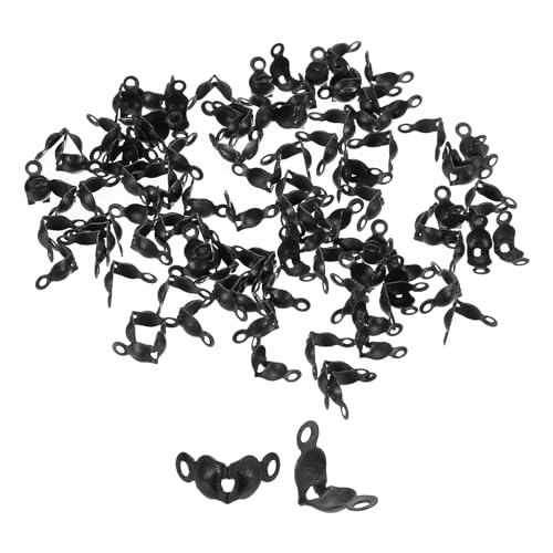 uxcell 200 Stück offene Perlenspitzen, Knotenabdeckungen, 1 mm, Metall, Klappdeckel, Kalottenenden, für DIY-Armbänder, Halsketten, Handwerk, Schmuckherstellung, Schwarz von uxcell