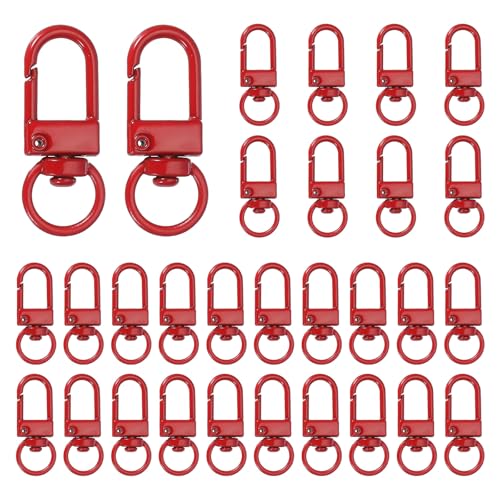 uxcell Karabinerverschlüsse aus Metall, drehbar, mit Schlüsselring, für Schmuckherstellung, Geldbörse, Tasche, Schlüsselanhänger, Rot, 30 Stück von uxcell