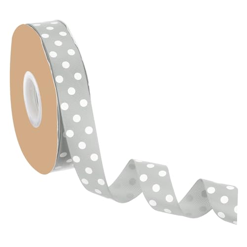uxcell Ripsband, gepunktet, 3,8 cm x 48 m, Ripsband, grau mit weißen Punkten, Drahtrand, Band für Party-Dekoration, Geschenkverpackungen, Bastelarbeiten, Schleifenherstellung von uxcell