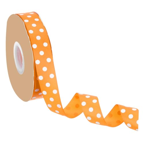 uxcell Ripsband mit Punkten, 3,8 cm x 48 m, Orange mit weißen Punkten, Drahtrand, Band für Party-Dekoration, Geschenkverpackungen, Bastelarbeiten, Schleifenherstellung von uxcell