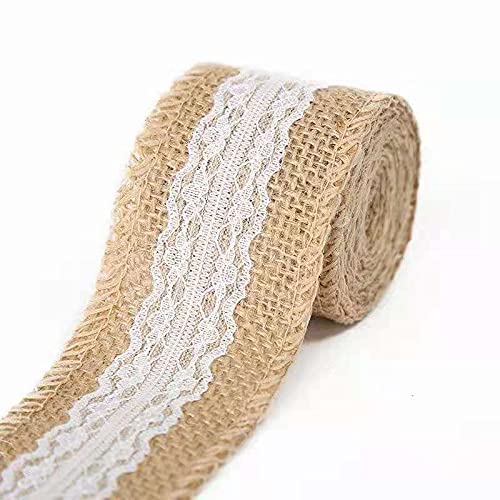 WWQQ Juteband Mit Spitze, Juteband Spitzenband Hessische Jute,10M Vintage Hessische NatüRliche Sackleinen Band Mit DIY Basteln Sackleinen FüR DIY Handwerk Hochzeit Party Weihnachten Deko Geschenkband von uyeoco