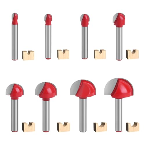 8-teiliges Rundfräser-Bit, Saftrillen-Fräser-Bit, Schaft-Kern-Box-Fräser-Bits, Hohlkehlbohrer-Set, 1/4-Zoll-Schaft, 1/4 Zoll, 5/8 Zoll, 1/2 Zoll, 3/8 Zoll, 7/8 Zoll, 5/16 Zoll, 3/4 Zoll, 2,5 cm von uzoyfoda