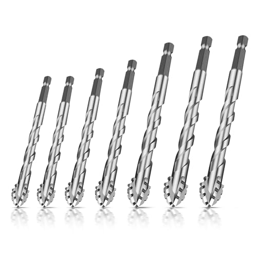 Vierschneidiger Sägezahn Exzenterbohrer, hochfester gezackter Bohrer, 1/4-Sechskantschaft, hochfester Fliesenbohrersatz mit Hartmetallspitze (3/4/5/6/8/10/12MM,Silver) von uzoyfoda