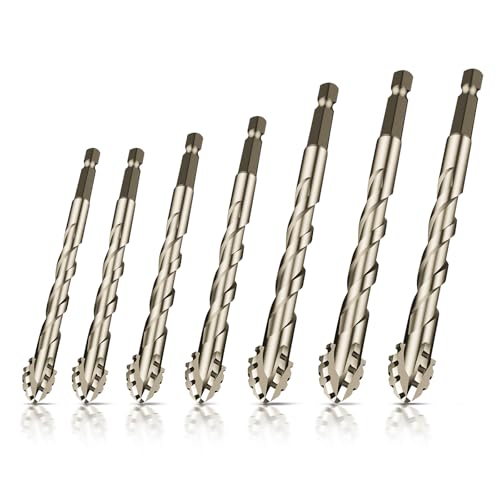 Vierschneidiger Sägezahn Exzenterbohrer, hochfester gezackter Bohrer, 1/4-Sechskantschaft, hochfester Fliesenbohrersatz mit Hartmetallspitze (3/4/5/6/8/10/12MM,Yellow) von uzoyfoda