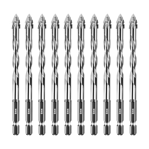 Vierschneidiger Sägezahn Exzenterbohrer, hochfester gezackter Bohrer, 1/4-Sechskantschaft, hochfester Fliesenbohrersatz mit Hartmetallspitze (6mm,Silver) von uzoyfoda