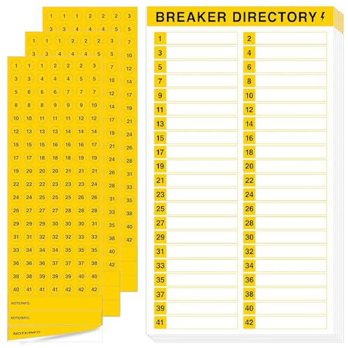 10 Blatt Breaker Panel Etiketten, wasserdichte selbstklebende elektrische Etiketten mit 7 Unterbrecherkatalog & 3 Zahlenaufklebern für Elektrobox & Lastzentrum von v2croft