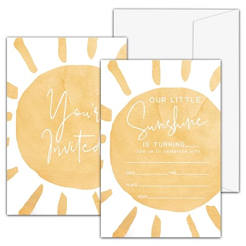 Boho Sunshine Geburtstagseinladungen für Jungen und Mädchen, unsere Little Sunshine Geburtstagsparty-Einladungen, sonnige Einladungskarten, Geburtstagsparty-Zubehör (20 Einladungen mit 20 Umschlägen), Boho Sunshine Geburtstagseinladungen für Jungen und Mädchen, unsere Little Sunshine Geburtstagsparty-Einladungen, sonnige Einladungskarten, Geburtstagsparty-Zubehör (20 Einladungen mit 20 Umschlägen), von valucise