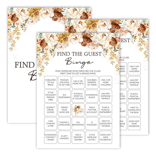 valucise Brautparty-Bingo-Spiele, Blumenhochzeitsparty-Spiele, Finden Sie den Gast-Bingo, Junggesellinnenabschied-Spiele, Verlobungs-Party-Spiel-Ideen, Teeparty-Dekor-Zubehör, Gastgeschenke, (25 von valucise
