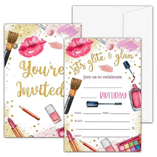 valucise Spa-Make-up-Geburtstagseinladungen für Mädchen, Let's Glite & Glam Geburtstagsparty-Einladungen, zum Ausfüllen von Einladungskarten, Mädchen-Spa-Partyzubehör (20 Einladungen mit 20 valucise Spa-Make-up-Geburtstagseinladungen für Mädchen, Let's Glite & Glam Geburtstagsparty-Einladungen, zum Ausfüllen von Einladungskarten, Mädchen-Spa-Partyzubehör (20 Einladungen mit 20 von valucise