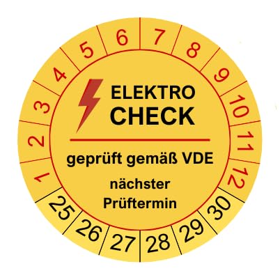 1000 Prüfplaketten Elektrocheck 2024-30mm - nachhaltig - 2025 bis 2023 - gelb - geprüft gemäß VDE - Nächster Prüftermin - Aufkleber Prüfaufkleber Prüfetiketten E-Check Elektrocheck (1000 Stück) von vamani