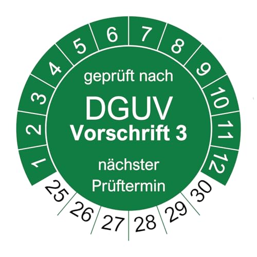 100 Prüfplaketten für DGUV V3 Vorschrift 3 - Ø 30mm - 2025-2030 - nachhaltig - grün - 2024 nächste Prüfung (100 Stück, grün) von vamani