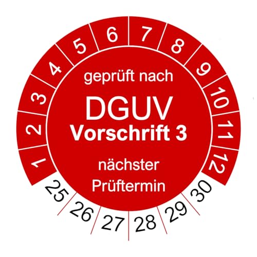 100 Prüfplaketten für DGUV V3 Vorschrift 3 - Ø 30mm - 2025-2030 - nachhaltig - rot - 2024 nächste Prüfung (100 Stück, rot) von vamani
