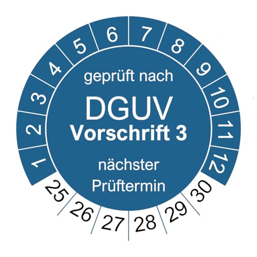 200 Prüfplaketten für DGUV V3 Vorschrift 3 - Ø 30mm - 2025-2030 - nachhaltig - blau - 2024 nächste Prüfung (200 Stück, blau) von vamani