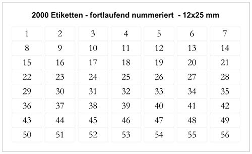 2000 Etiketten - fortlaufend nummeriert von 1 bis 2000 - permanent klebend - 12x25 mm - weiß - Nummern Zahlen Aufkleber 2000 Etiketten - fortlaufend nummeriert von 1 bis 2000 - permanent klebend - 12x25 mm - weiß - Nummern Zahlen Aufkleber von vamani