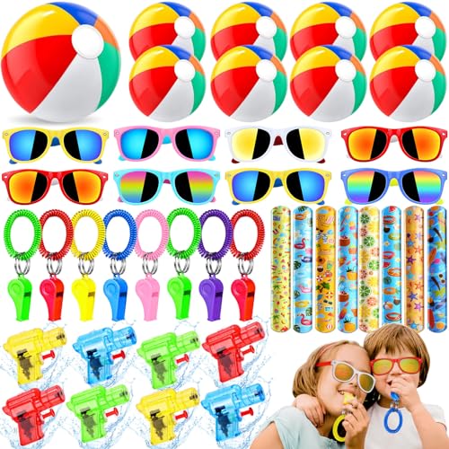 Pool Strand Party Mitgebsel Kindergeburtstag Gastgeschenke Wasserspielzeug Kinder Outdoor Wasserpistole Sonnenbrille Wasserball Trillerpfeife Schnapparmband Sommer Geburtstag Geschenk Mädchen Junge von vamei