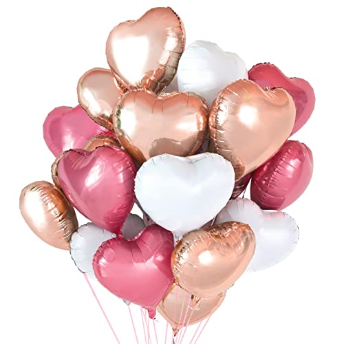 Vamei 24 Stück Herzluftballons Herz Folienballon Ø 46cm Herzform Folienballon Herz Helium Luftballon für Valentinstag Hochzeitsdeko Verlobung Geburtstag Party Dekoration (Rosarot+Rosa+Weiß) von vamei