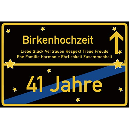 vanva Birkenhochzeit Schild Birkenhochzeit Ortsschild 30x20 cm Liebe Hochzeit Deko 41. Hochzeitstag Party Deko Geschenke Dekoration Hochzeits-Deko Birkenhochzeit Geschenkideen von vanva