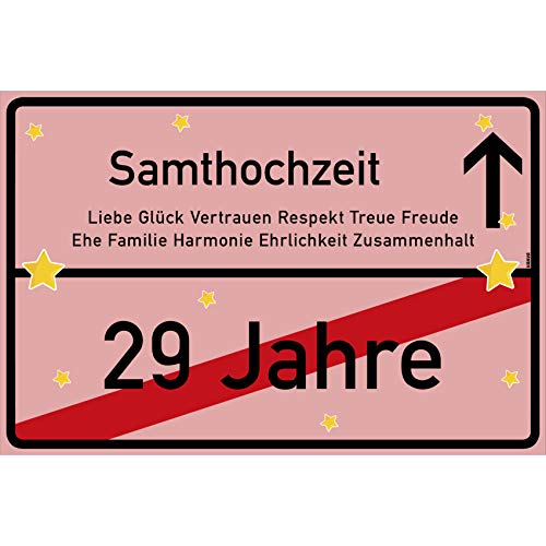 vanva Samthochzeit Schild Samthochzeit Ortsschild 30x20 cm Liebe Jubiläum 29. Hochzeitstag Party Deko Geschenke Dekoration Hochzeits-Deko Samthochzeit Geschenkideen vanva Samthochzeit Schild Samthochzeit Ortsschild 30x20 cm Liebe Jubiläum 29. Hochzeitstag Party Deko Geschenke Dekoration Hochzeits-Deko Samthochzeit Geschenkideen von vanva