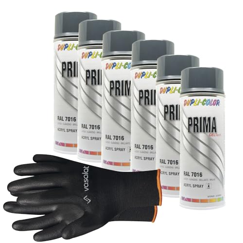 vasalat Dupli-Color Lackspray anthrazitgrau glänzend RAL 7016 - Sprühlack für Metall, Kunststoff und Holz - wetterfeste Sprühfarbe für den Innen- und Außenbereich UV -beständig, 6 Stück von vasalat