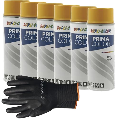 vasalat Dupli-Color Lackspray chromgelb glänzend RAL 1007 - Sprühlack für Metall, Kunststoff und Holz - wetterfeste Sprühfarbe für den Innen- und Außenbereich UV -beständig, 6 Stück von vasalat