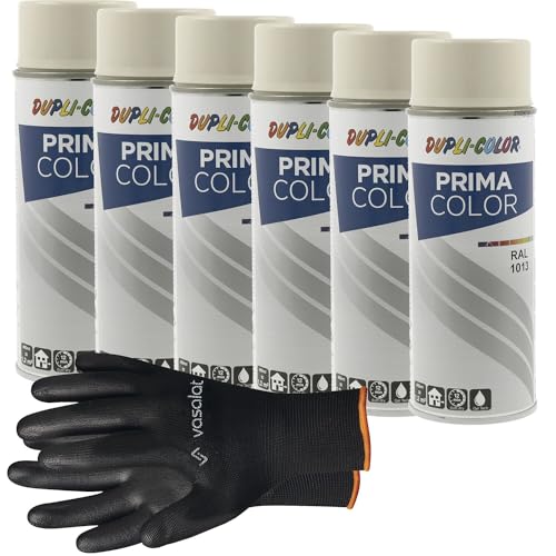 vasalat Dupli-Color Lackspray perlweiß glänzend RAL 1013 - Sprühlack für Metall, Kunststoff und Holz - wetterfeste Sprühfarbe für den Innen- und Außenbereich UV -beständig, 6 Stück von vasalat