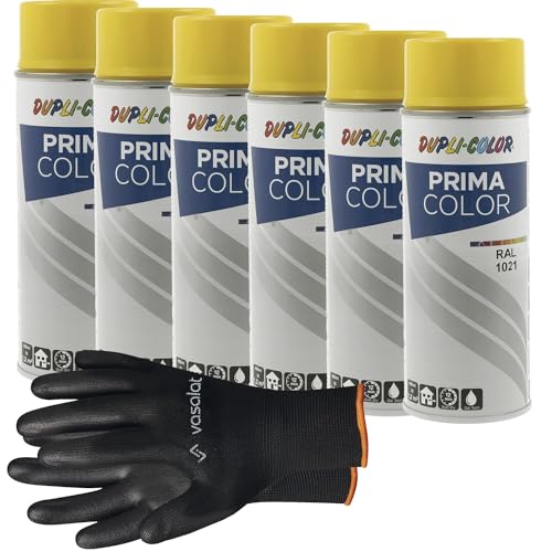 vasalat Dupli-Color Lackspray rapsgelb glänzend RAL 1021 - Sprühlack für Metall, Kunststoff und Holz - wetterfeste Sprühfarbe für den Innen- und Außenbereich UV -beständig, 6 Stück von vasalat