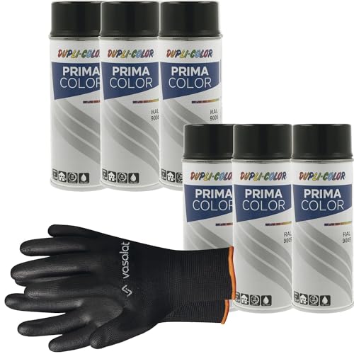 vasalat Dupli-Color Lackspray tiefschwarz matt RAL 9005 - Sprühlack für Metall, Kunststoff und Holz - wetterfeste Sprühfarbe für den Innen- und Außenbereich UV -beständig, 6 Stück von vasalat