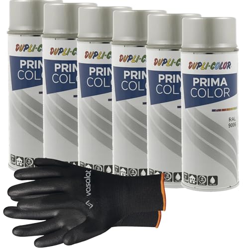 vasalat Dupli-Color Lackspray weißaluminium matt RAL 9006 - Sprühlack für Metall, Kunststoff und Holz - wetterfeste Sprühfarbe für den Innen- und Außenbereich UV -beständig, 6 Stück von vasalat