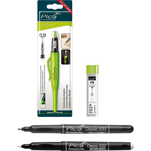 vasalat Pica Fine Dry Tieflochmarker + Ersatzminen HB + Permanent Pen Fine schwarz + Permanent Marker weiß Set 4-teilig von vasalat
