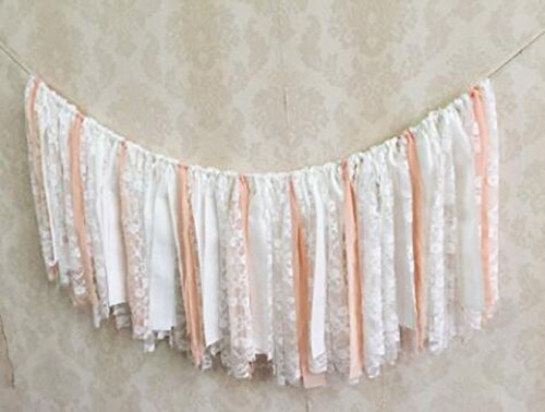 Wimpelkette mit weißer Spitze und rosafarbenem weißem Band, Shabby-Chic, Girlande, Wimpelkette, Hochzeit, Party, Girlande von vaujory