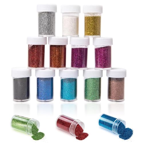 12 Farben Glitzerpulver Set,Glitzerpulver zum Basteln,Glitzer Pulver zum Basteln,Bunt Bastelglitzer,Glitzer Basteln für Dekoration DIY Nagelkunst Gesicht Körper Kosmetik Karten Gemälde (12 * 20g) von vcsjw