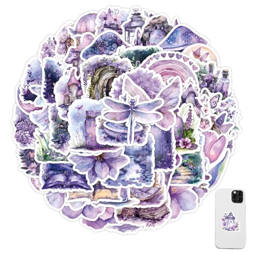 50 Stück Aesthetic Sticker,Lila Modische Aufkleber, Niedliches Lila Blumen Und Schmetterlinge Aufkleber,Wasserfeste Aufkleber,Vinyl-Aufkleber,Für Wasserflaschen, Handys, Laptops, Skateboards von vcsjw