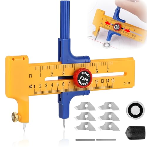 Kreiszeichner,Kreisförmiger Papierschneider,Kreisschneider Für Kreise Von 1-15cm,Zirkelschneider,Kreisschneider Papier,Zum Schneiden Von Papierkarton Leder, Rundschneider Aus Kunststoff Und Messing von vcsjw