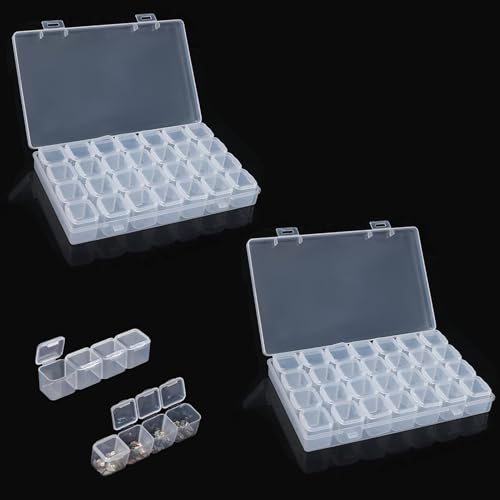 vcsjw 28 Fächer Diamond Painting Aufbewahrungsbo,Diamond Painting Zubehör Boxen,Perlen Aufbewahrungsbox,Abnehmbar Sortierboxen für Kleinteile - 2 Pack von vcsjw