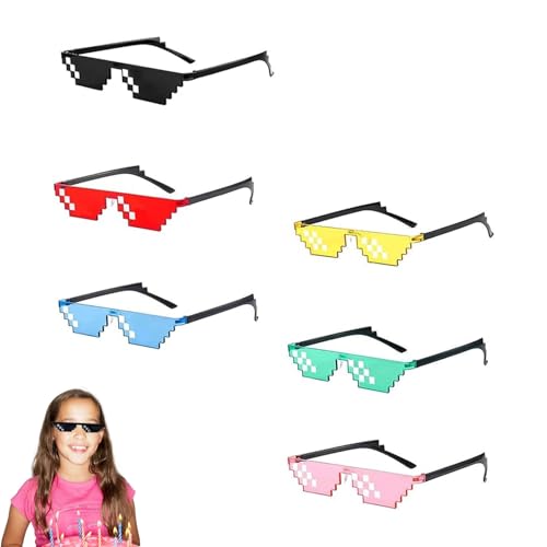 vcsjw 6 Pack Pixel Mosaik Brille Bunt, Pixel Sonnenbrille,Unisex UV Schutz Sonnenbrillen,Lustig Unisex Mosaik Sunglasses,Für Männer Frauen Kinder Foto Requisiten (Rosa, Gelb, Rot, Blau, Schwarz, Gr) von vcsjw