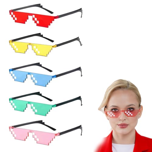 vcsjw Pixel Brille,5 Stück Pixel Mosaik Brille Lustig Party Brille,Party Sonnenbrille Set für Party Verkleidungen Foto Requisiten,Unisex (Blau,Rosa,Rot,Grün,Gelb) von vcsjw
