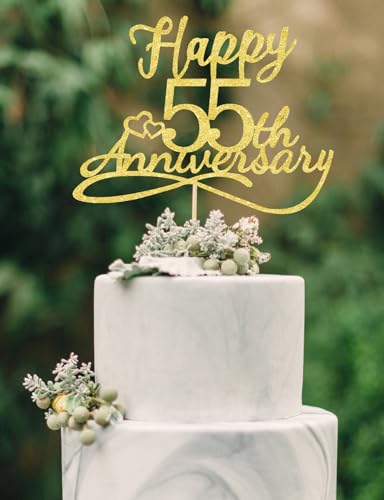 Kuchendekoration "Happy 55th Anniversary" – Dekoration zum 55. Hochzeitstag, Kuchendekoration zum 55. Hochzeitstag, Partydekoration zum 55. Jahrestag von veegood